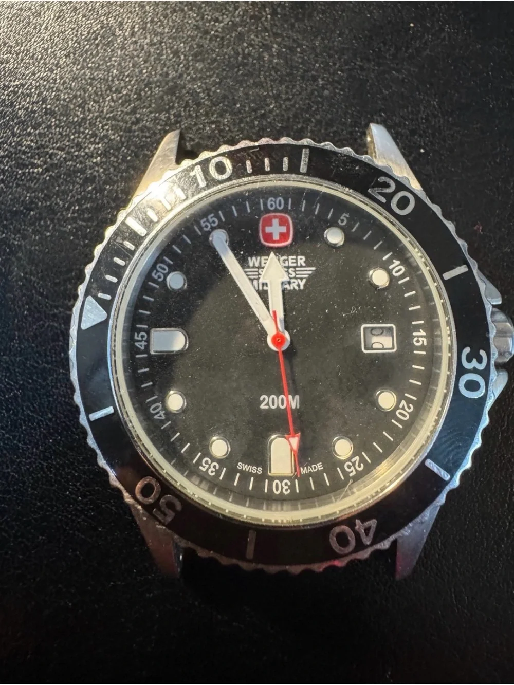 WENGER 70996 Men's Swiss Made Quartz Watch 200m WR Black Dial - NO WATCH BAND!